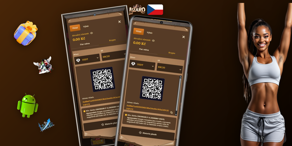 Krypto transakce BTC, ETH a LTC propojené s pokladnou Lizaro Casino