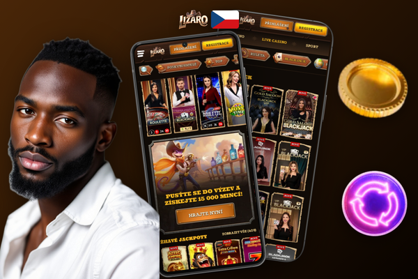iPhone s otevřenou Lizaro Casino aplikací a QR kódem pro rychlé stažení na iOS