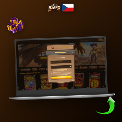 Registrační formulář Lizaro Casino na notebooku – založte účet a získejte uvítací bonus